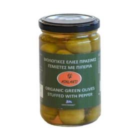 Organiczne oliwki zielone z papryką, 320g