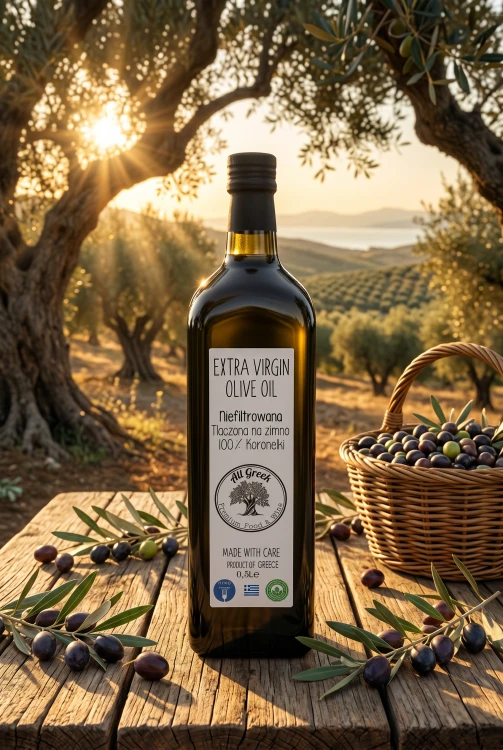 domowa niefiltrowana oliwa extra virgin koroneiki all greek 500ml z argolidy