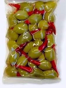 greckie oliwki zielone nadziewane papryczką piri piri vacuum 200g