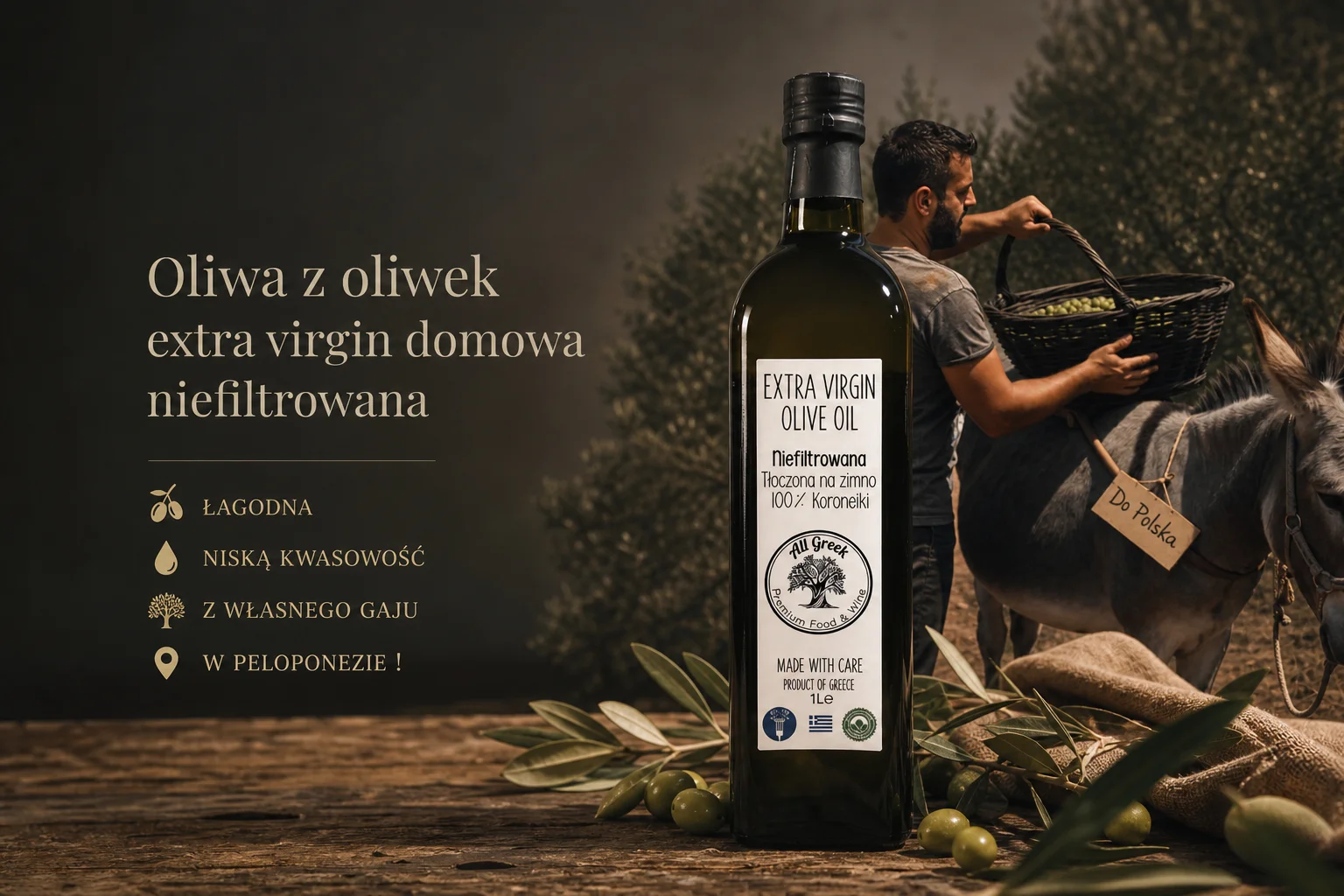 Świeży zbiór oliwek Koroneiki Peloponez 2026